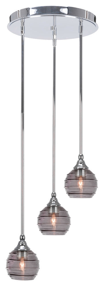 Empire 3-Light Cluster Pendalier, Chrome/Smoke Ribbed