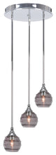 Empire 3-Light Cluster Pendalier, Chrome/Smoke Ribbed