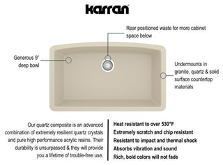 Karran Undermount Quartz Composite 32" Single Bowl Kitchen Sink, Bisque