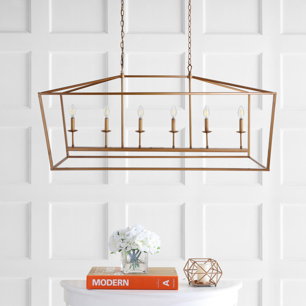 Pagoda Lantern Metal LED Pendant, Antique Gold, Width: 49"