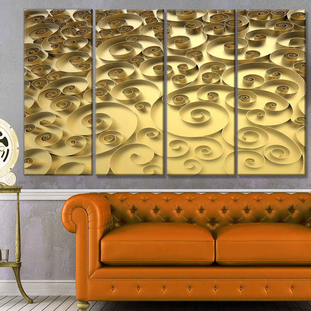 3D Golden Curly Background, Abstract Canvas Art Print, 48"x28", 4 Panels