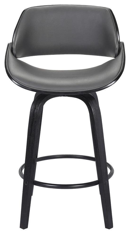 Levit 26" Swivel Counter Stool, Black Brush Wood Finish and Gray Faux Leather