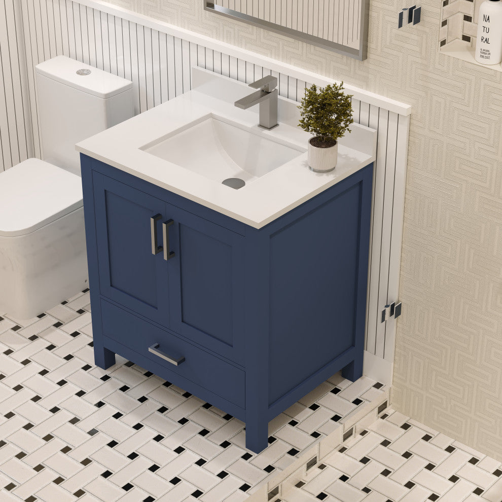 Rooh Bathroom Vanity, Navy Blue, 30", Vanity, Countertop, Sink