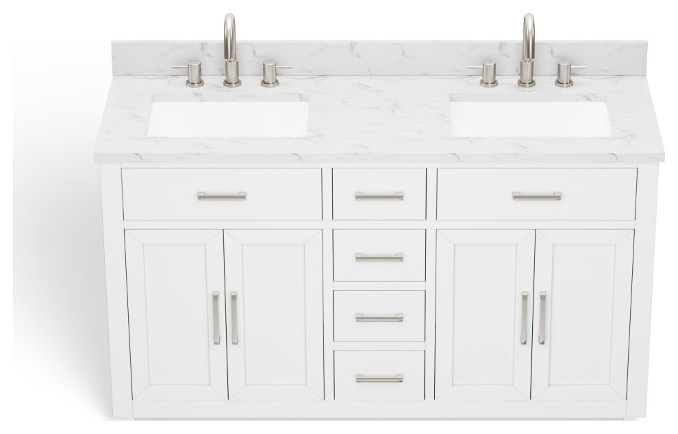The Wyatt Bathroom Vanity, White, 60", Double Sink, Freestanding