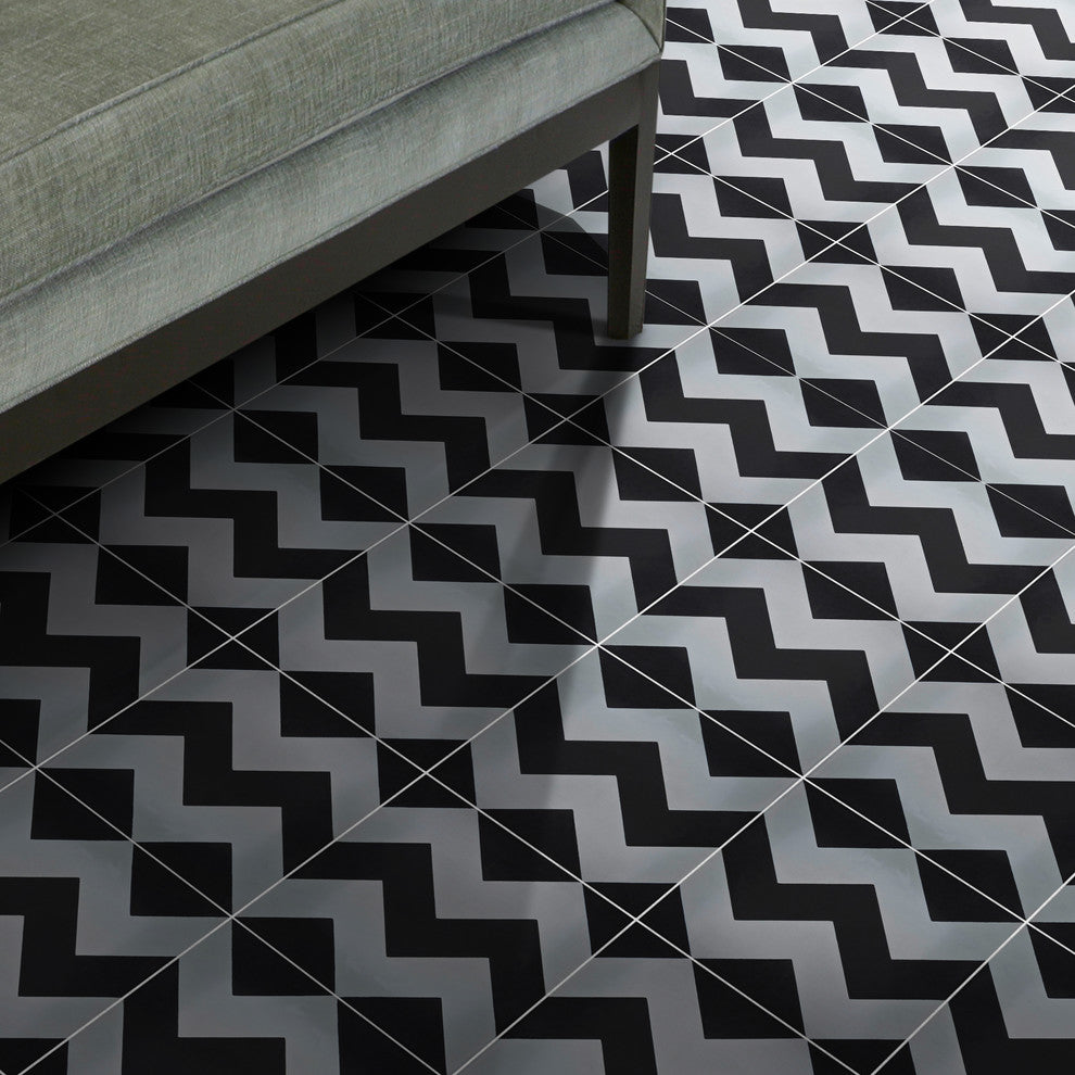 Jerada Handmade Cement Tile, Black/Gray, Sample