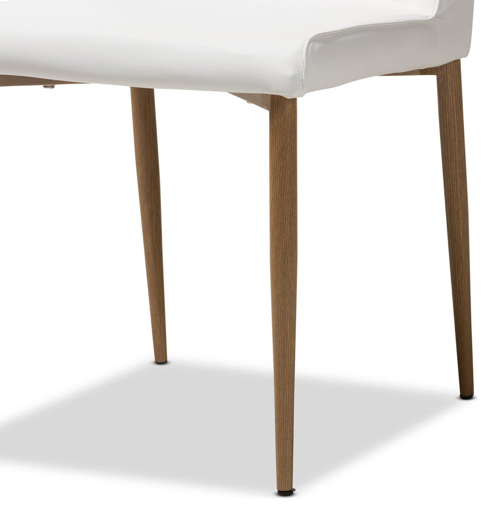 Set of 4 Dining Chair, Sleek Legs With PU Seat & Slightly Curved Back, White