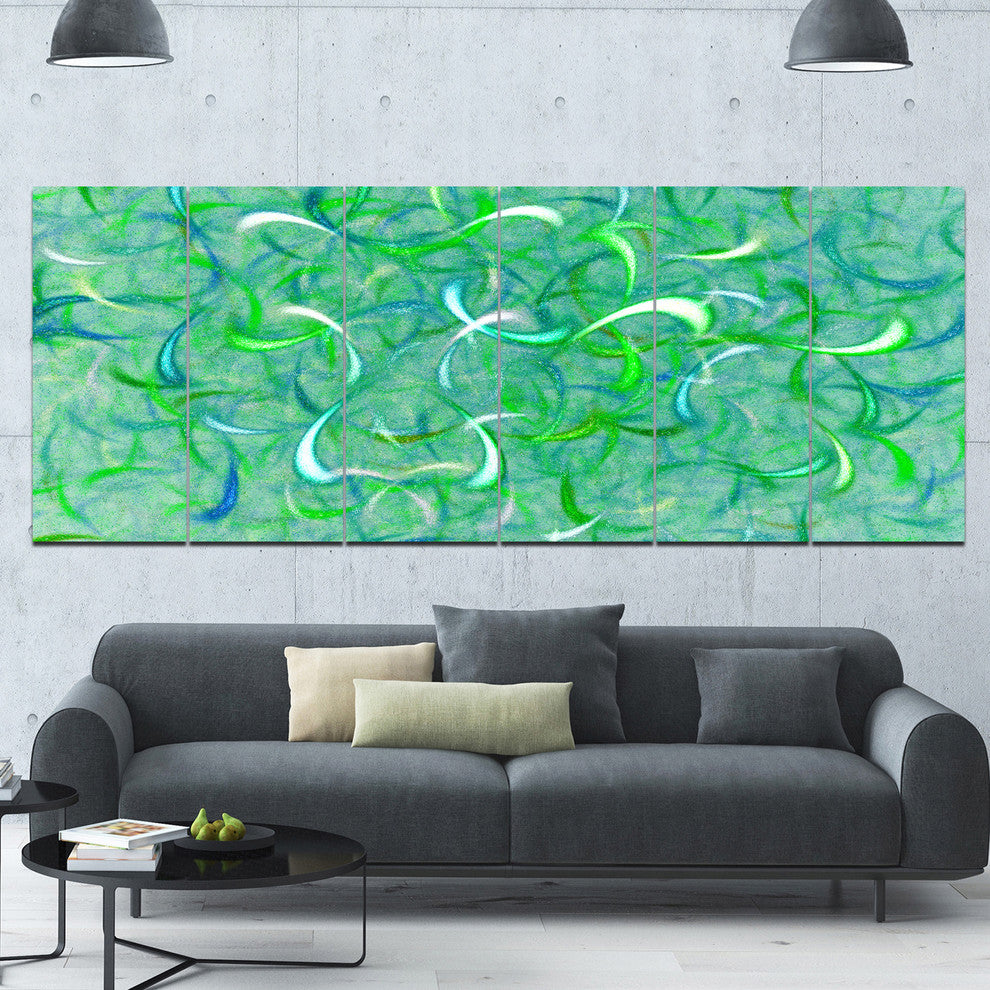 Green Watercolor Fractal Pattern, Abstract Art on Canvas, 70"x28", 6 Panels