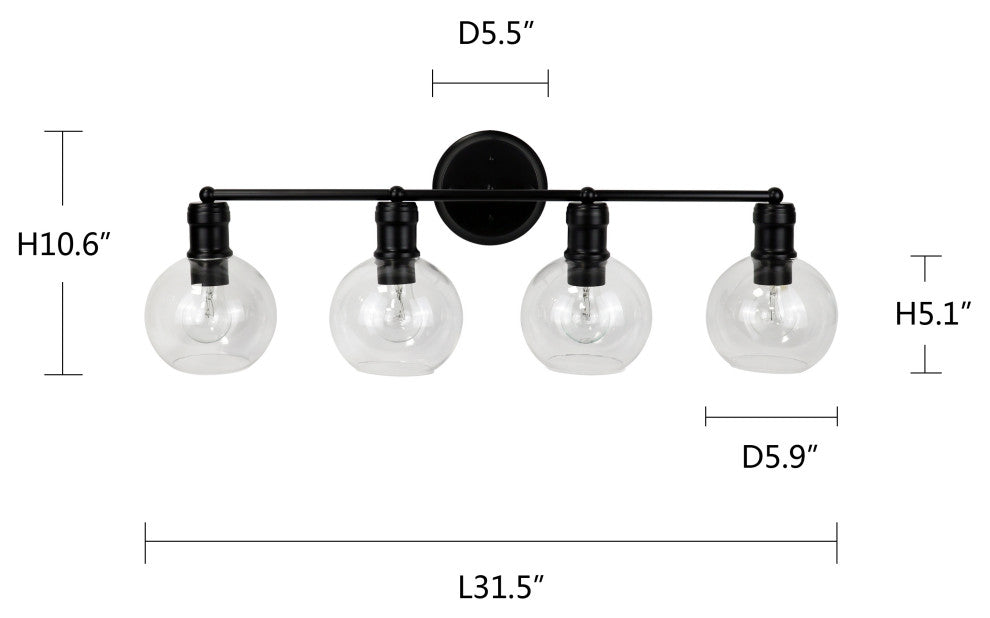 CHLOE Lighting CH6S001BK30-BL4 OXA Transitional 4 Light Black Vanity Bathlight