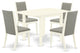 5Pc Kitchen Set 4 Chairs, Drops Leaf Table Solid Wood Structure, Linen White