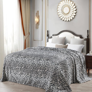 Black White Leopard Safari Flannel Fleece Blanket, Queen