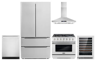 5-Piece Kitchen, 36" Freestanding Gas Range 36" Wall Mount Range Hood