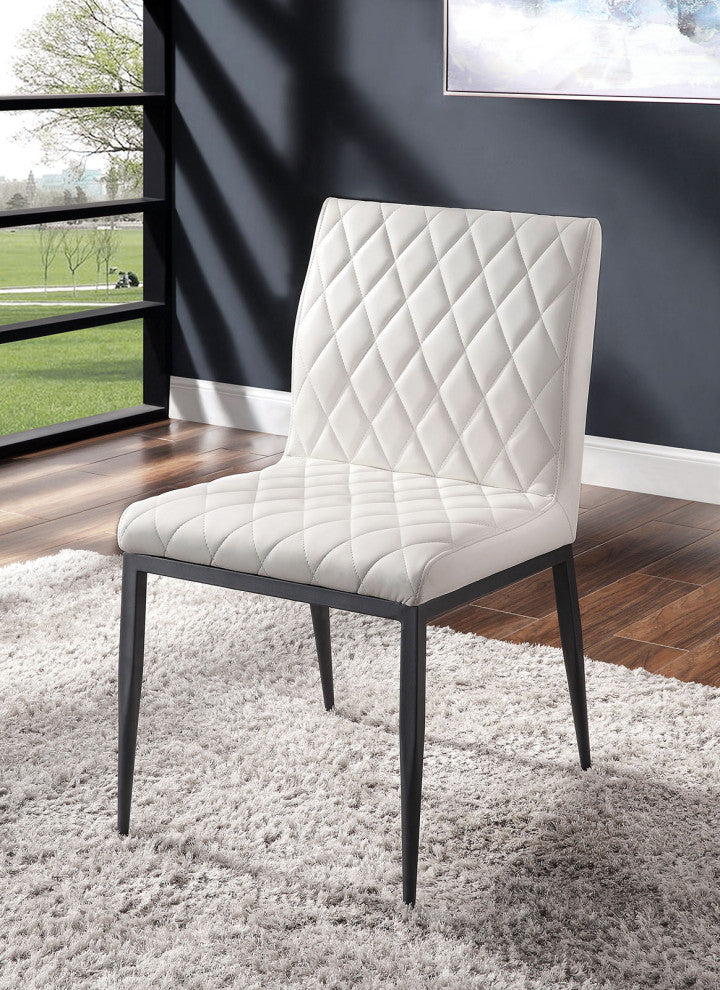 Set of 2 Leatherette And Metal Dining Chair, Black And Ivory