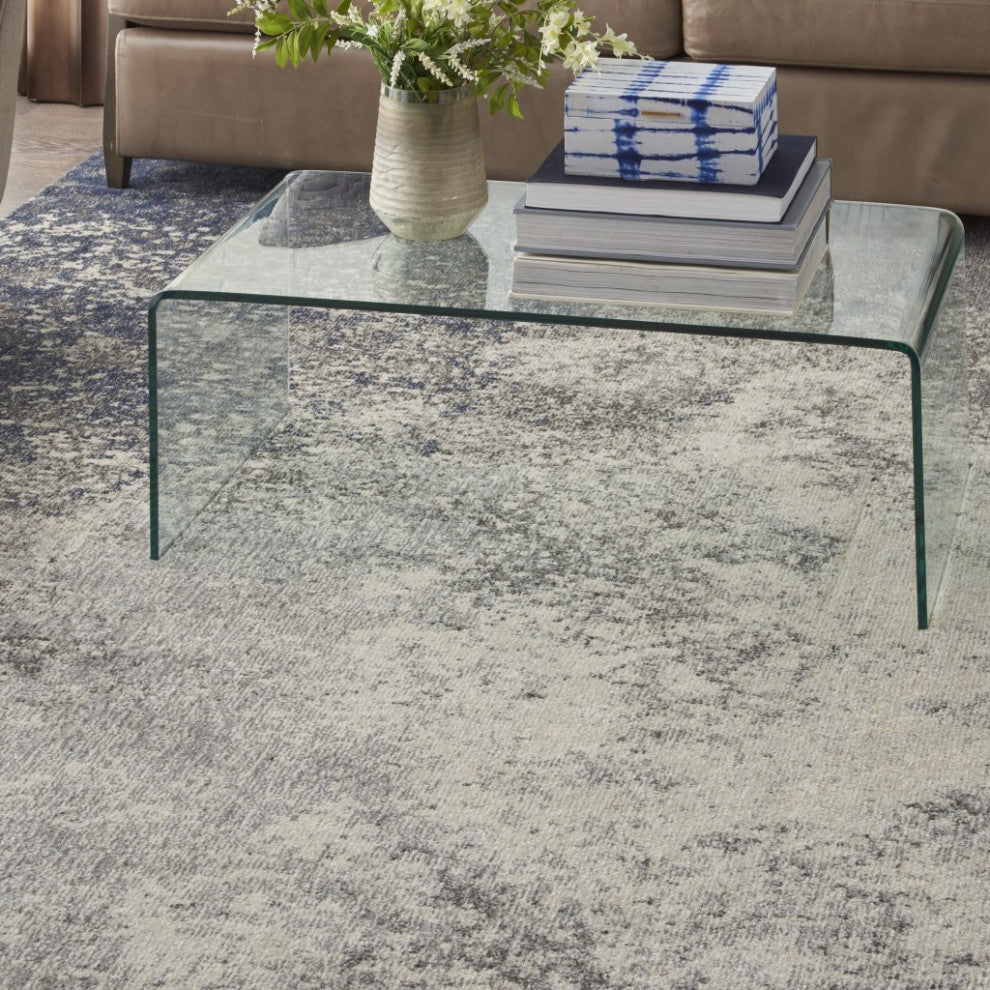 7' X 10' Gray And Ivory Abstract Power Loom Area Rug