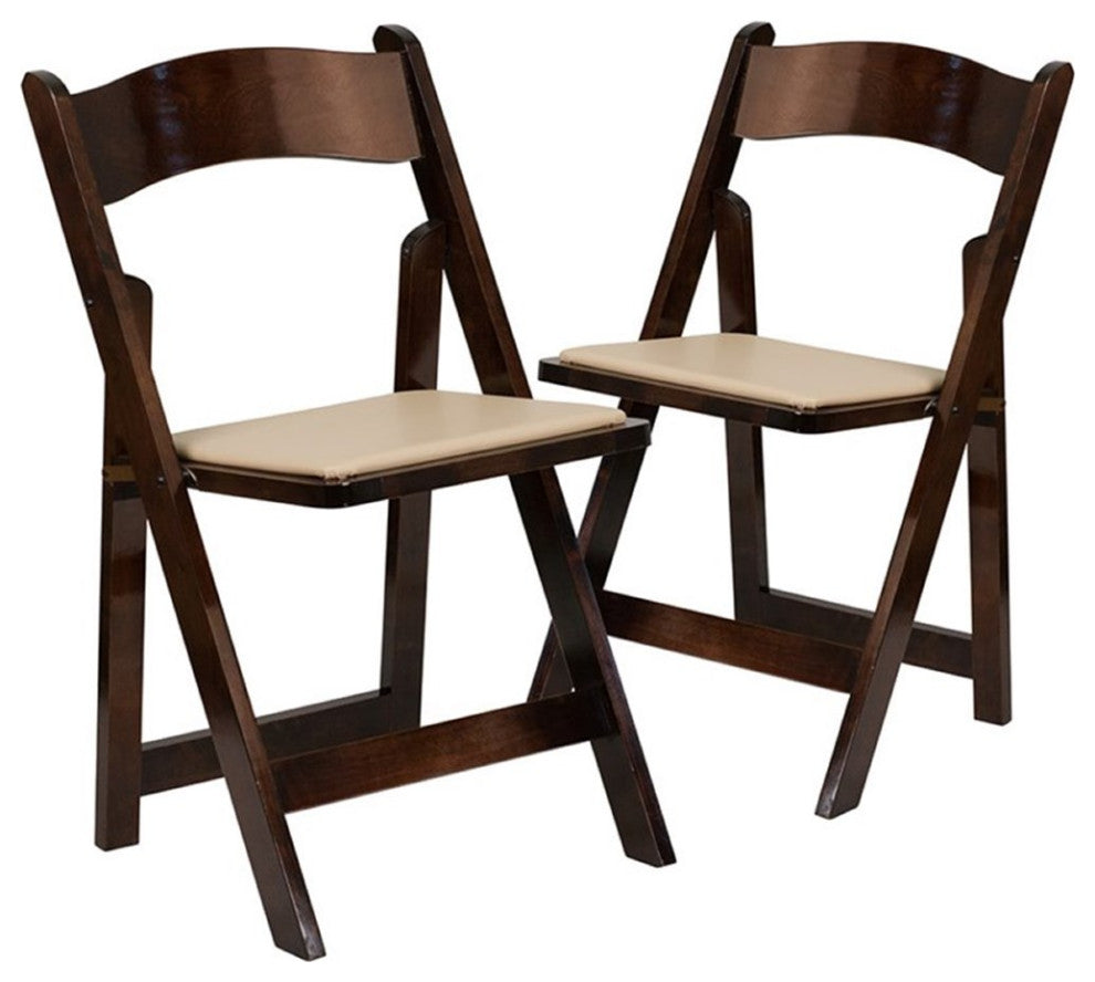 2 Pack HERCULES Series Wood Folding Chair With Vinyl Padded Seat, Fruitwood