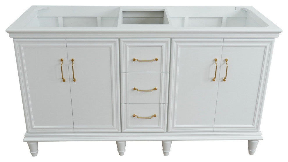 60" Double Vanity, White Finish, Cabinet Only