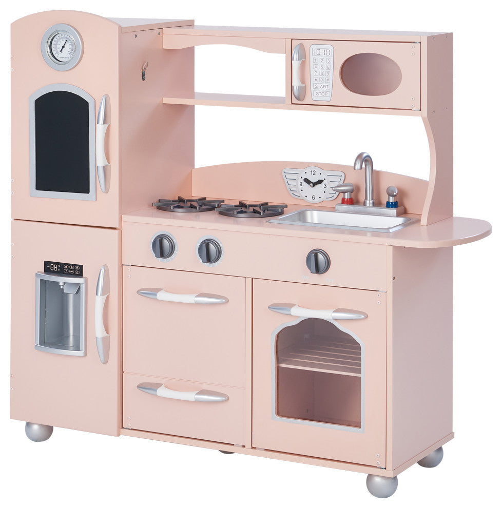 Wooden Play Kitchen Cooking Playset, Pink