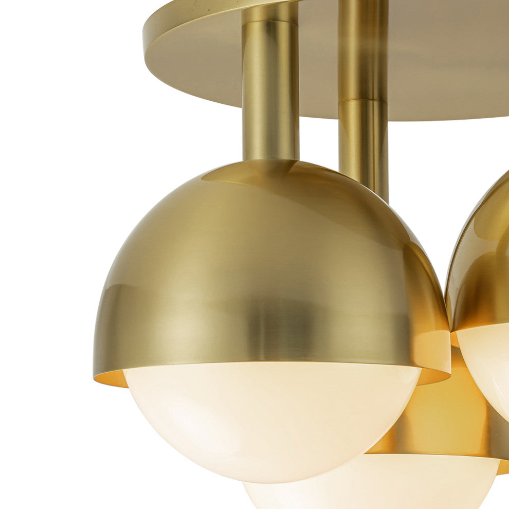 3-Light Opal Cluster Globe Semi Flush Ceiling Light, Brass