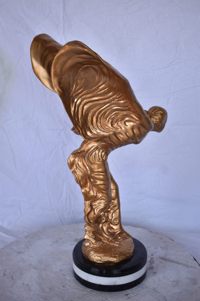 Spirit of Ecstasy Rolls Royce Gold Bronze Statue Size: 10"L x 15"W x 24"H.