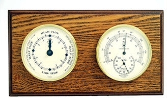 Tide Clock and Thermometer With Hygrometer on Oak Wood