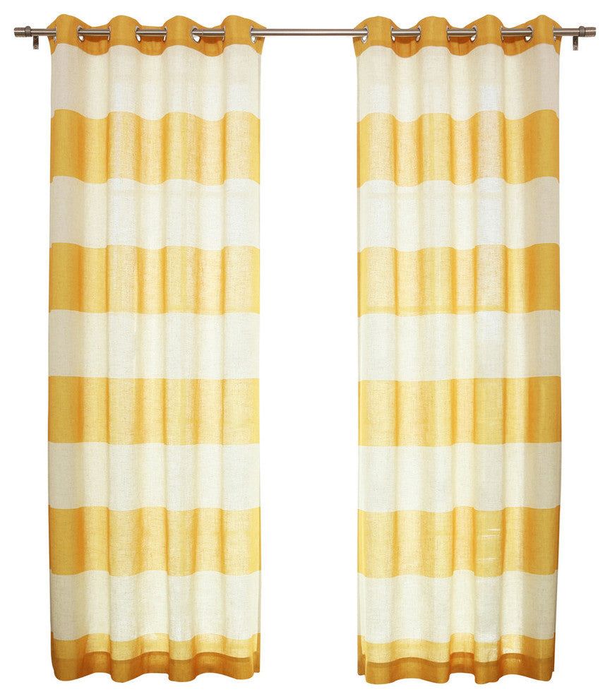 Cabana Stripe Flex Linen Blend Grommet Top Curtains, Pair, Yellow