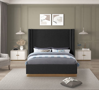 Halton Boucle Fabric Bed, Black, Queen