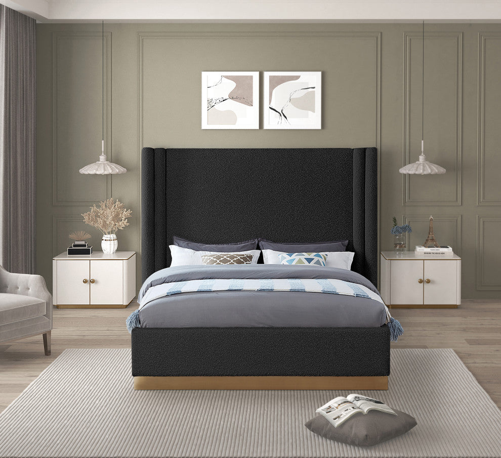 Halton Boucle Fabric Bed, Black, Queen