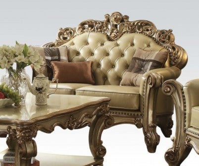 Acme Vendome Loveseat With 3 Pillows, Gold Patina