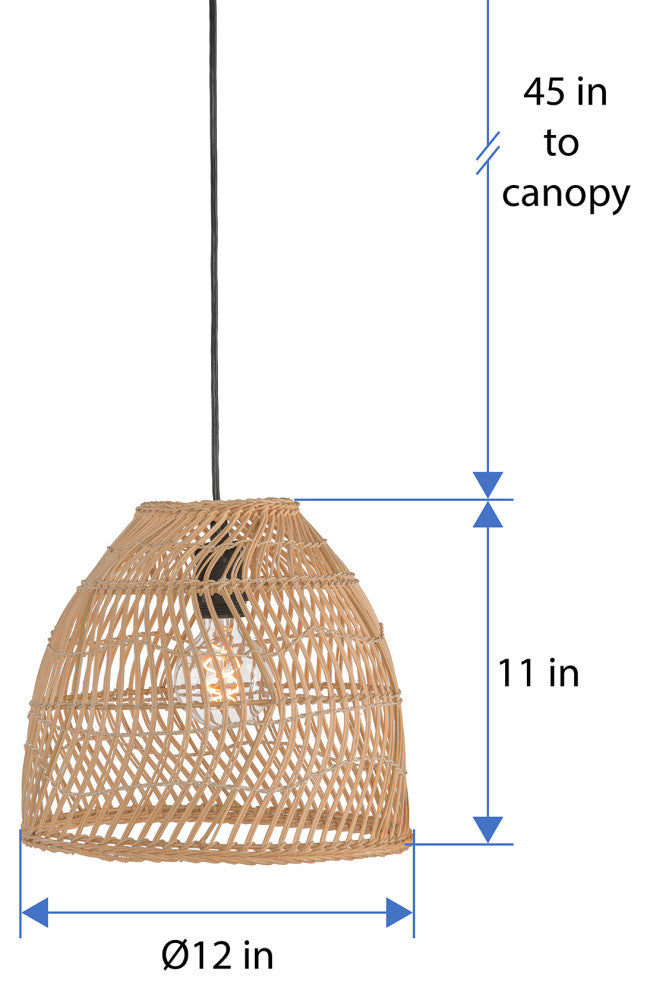 Luhu Open Weave Cane Rib Mini Bell Pendant Lamp, Natural, Small