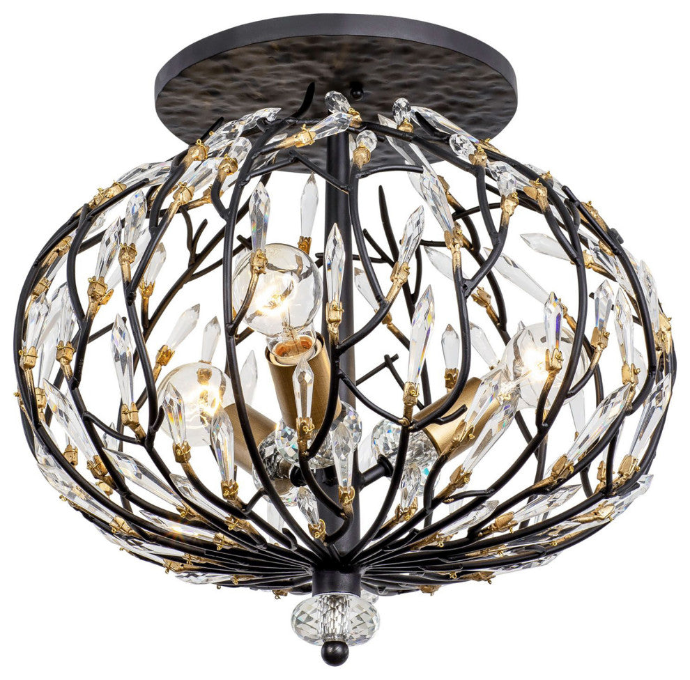 Bask 3-Lt Crystal Semi-Flush - Matte Black/French Gold