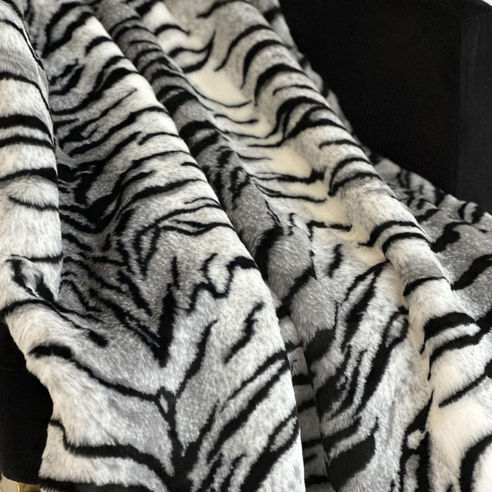 Plutus Black and White Zebra Faux Fur Throw Blanket, 102"L x 116"W Cal King