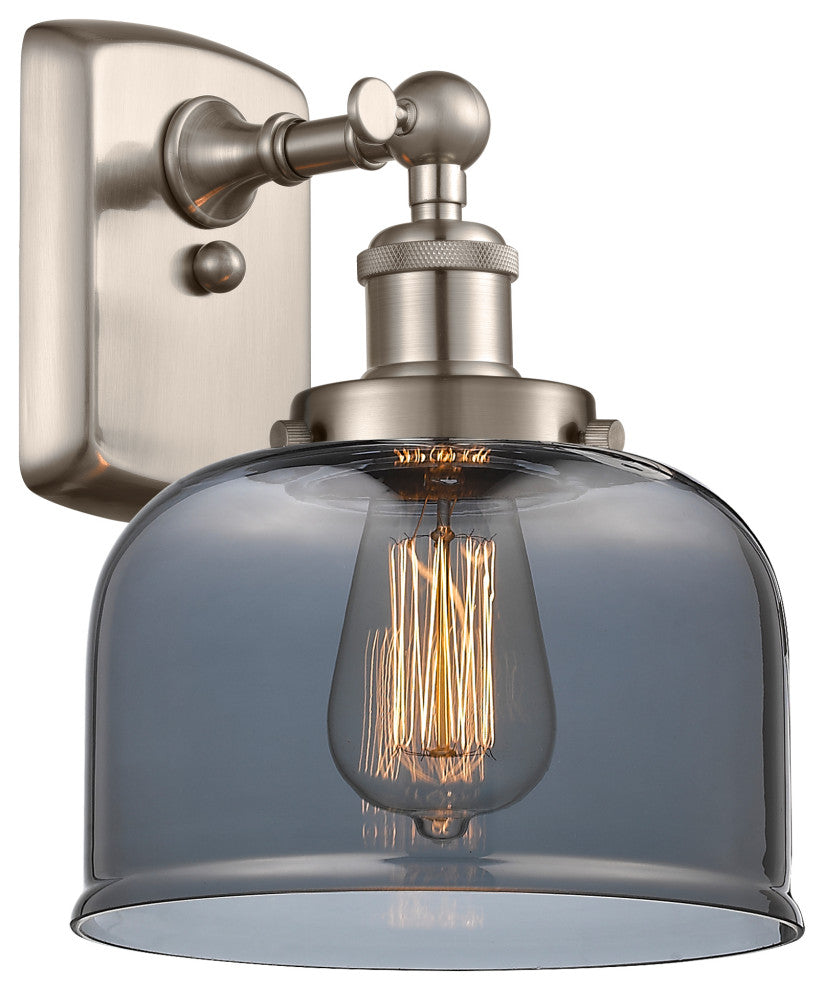 Large Bell 1-Light Sconce, Brushed Satin Nickel, Plated Smoke