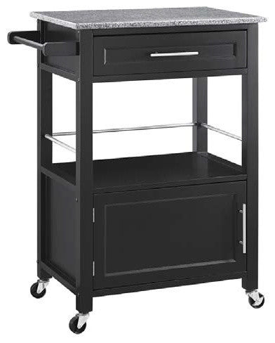 Mitchell Black Kitchen Cart With Granite Top Black