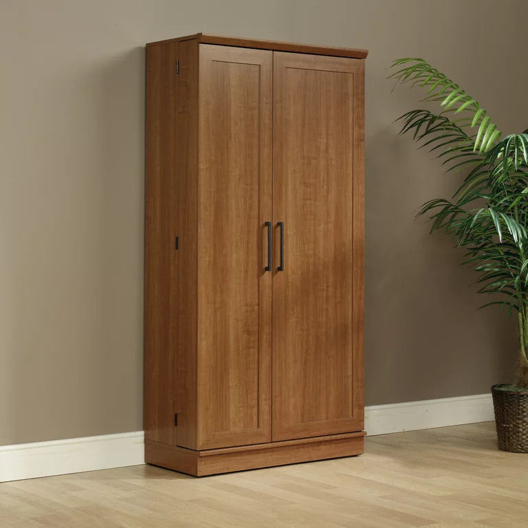 Transitional Storage Cabinet, Frame Paneled Doors With Metal Handles, Sienna Oak