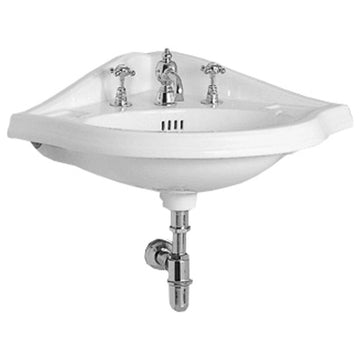 Corner Wall Mount Basin, Widespread Hole Faucet Drilling, Oval bowl, Backsplash