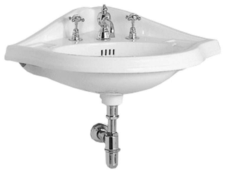 Corner Wall Mount Basin, Widespread Hole Faucet Drilling, Oval bowl, Backsplash