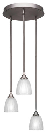 Empire 3-Light Cluster Pendalier, Brushed Nickel/Clear Ribbed