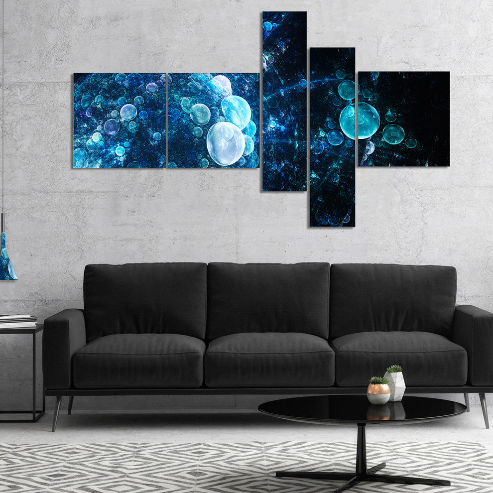 Blue Spherical Water Drops, Floral Canvas Art Print, 60"x32", 5 panels
