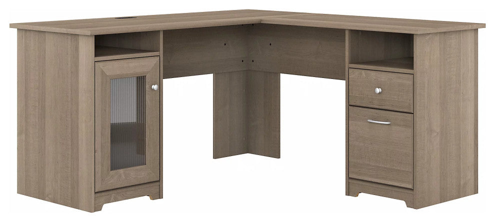 L-Shaped Desk, Worktop With USB Charging Ports & Cable Management, Ash Gray
