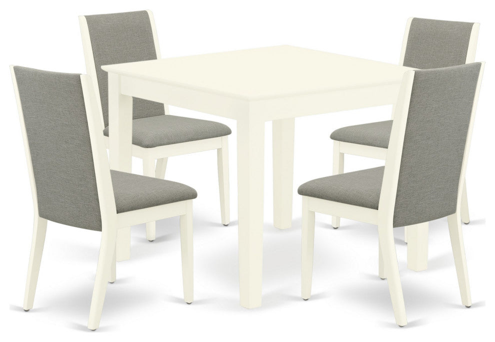 5Pc Dining Set 4 Chairs, Rectangle Wood Table, Linen White