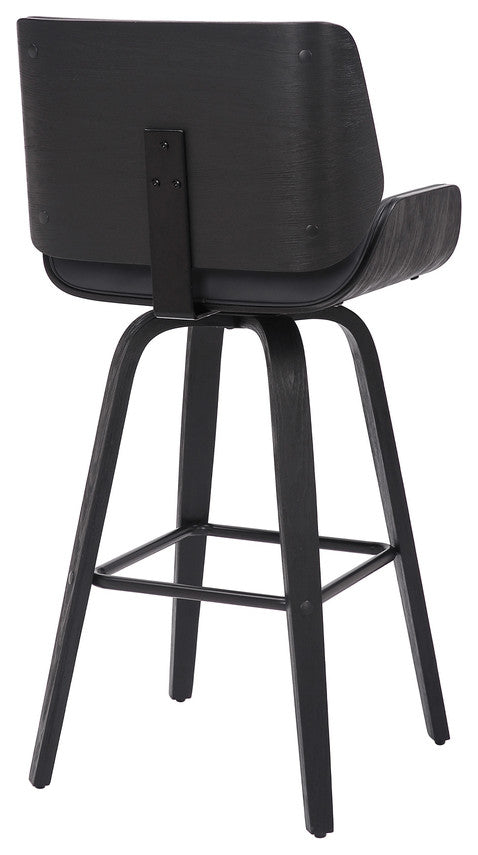 30" Gray and Black Faux Leather and Iron Bar Height Swivel Bar Chair