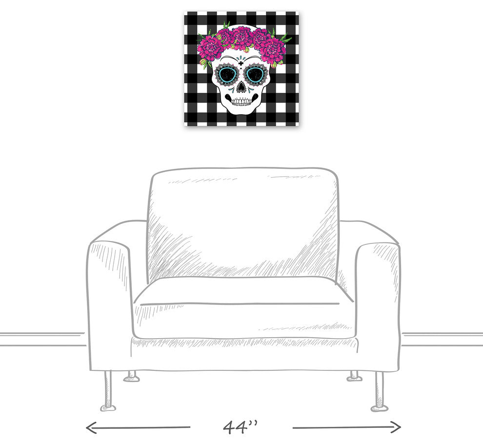 Sugar Skull Buffalo Check Print on Canvas
