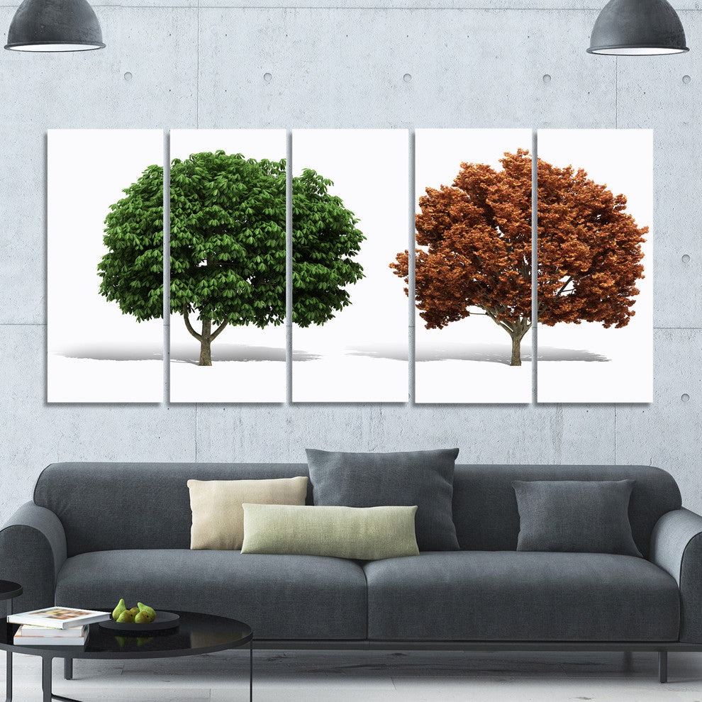 Green and Red 3D Fractal Trees, Abstract Wall Art Canvas, 60"x28", 5 Panels