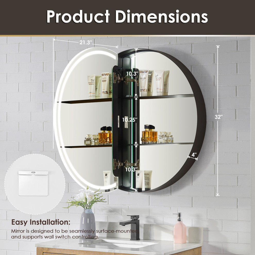 Radiant Frameless Surface-Mount LED Lighted Bathroom Medicine Cabinet, 32"