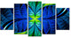 Blue Green Fractal Stained Glass, Abstract Canvas Art Print, 60"x32", 5 Panels
