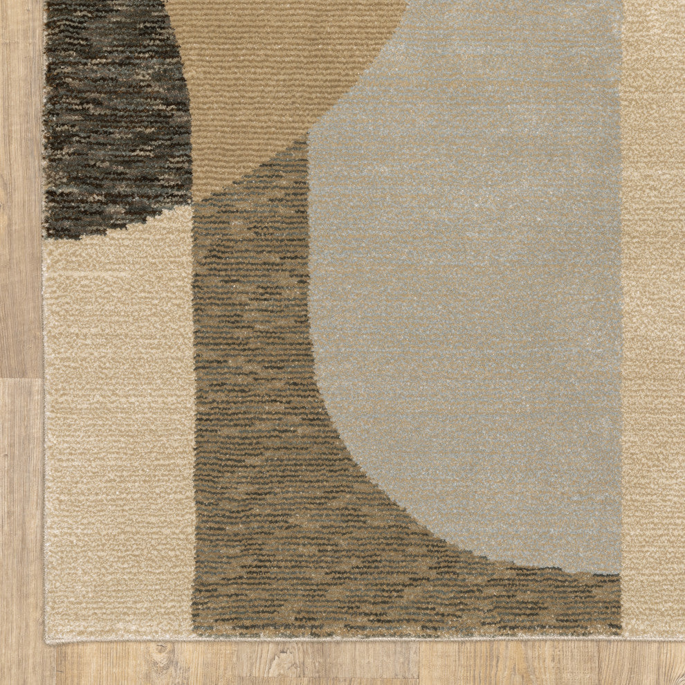 Sadie Art Deco Curved Layers Area Rug, Brown/Beige, 10'x13'2"