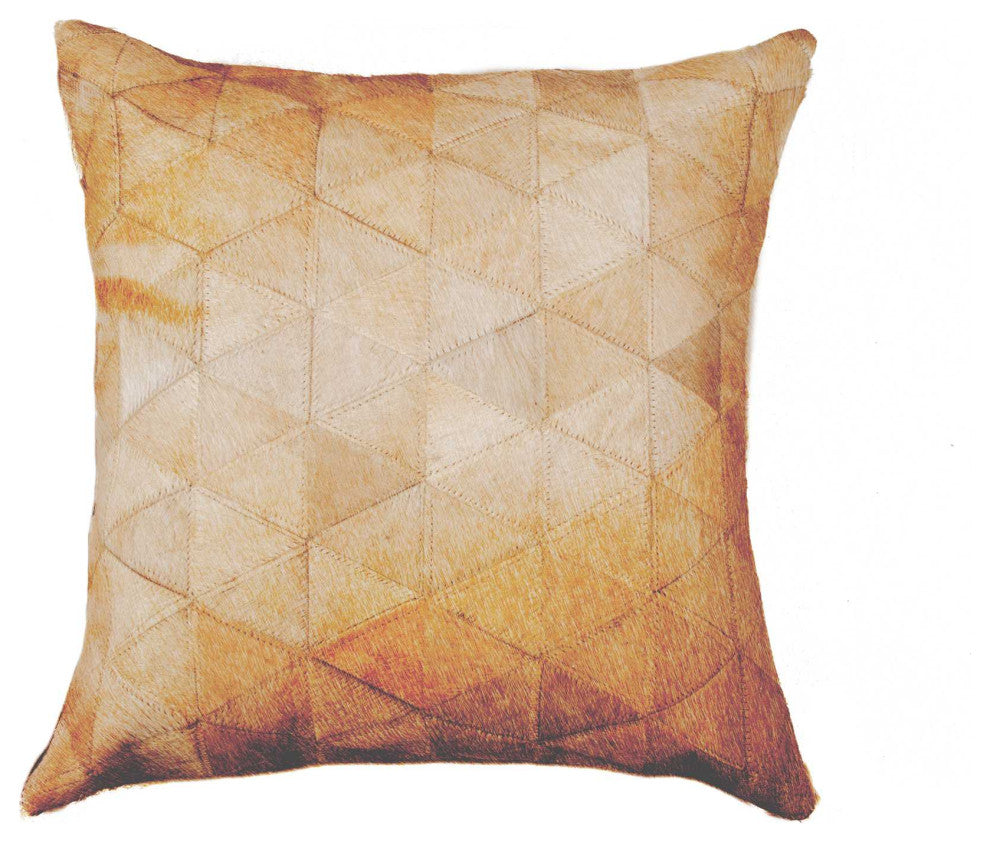 HomeRoots 18" x 18" x 5" Rare Tan Torino Kobe Cowhide Pillow