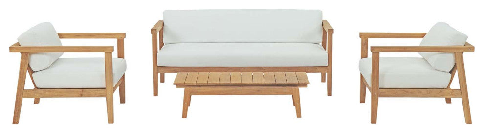 Bayport 4 Piece Outdoor Patio Teak Set EEI-3111-NAT-WHI-SET