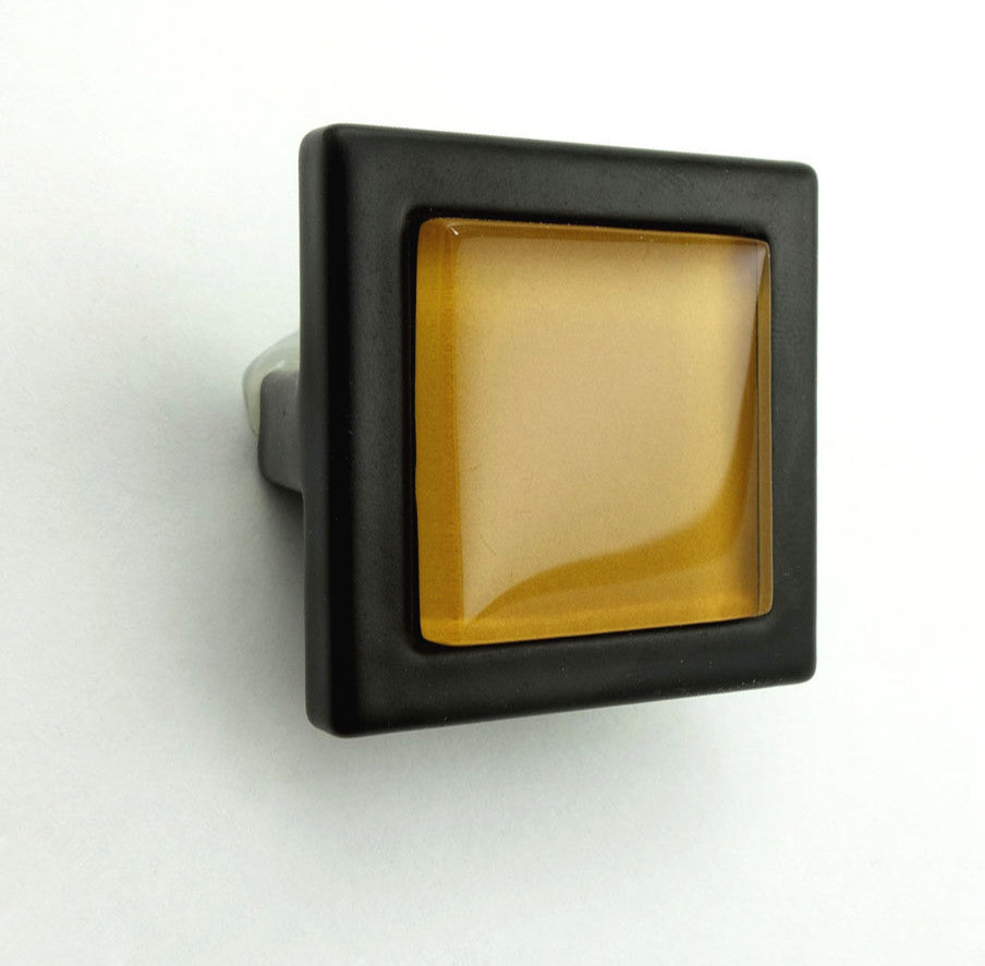 Brown Bronze Crystal Glass Black Metal Square Manor Knob