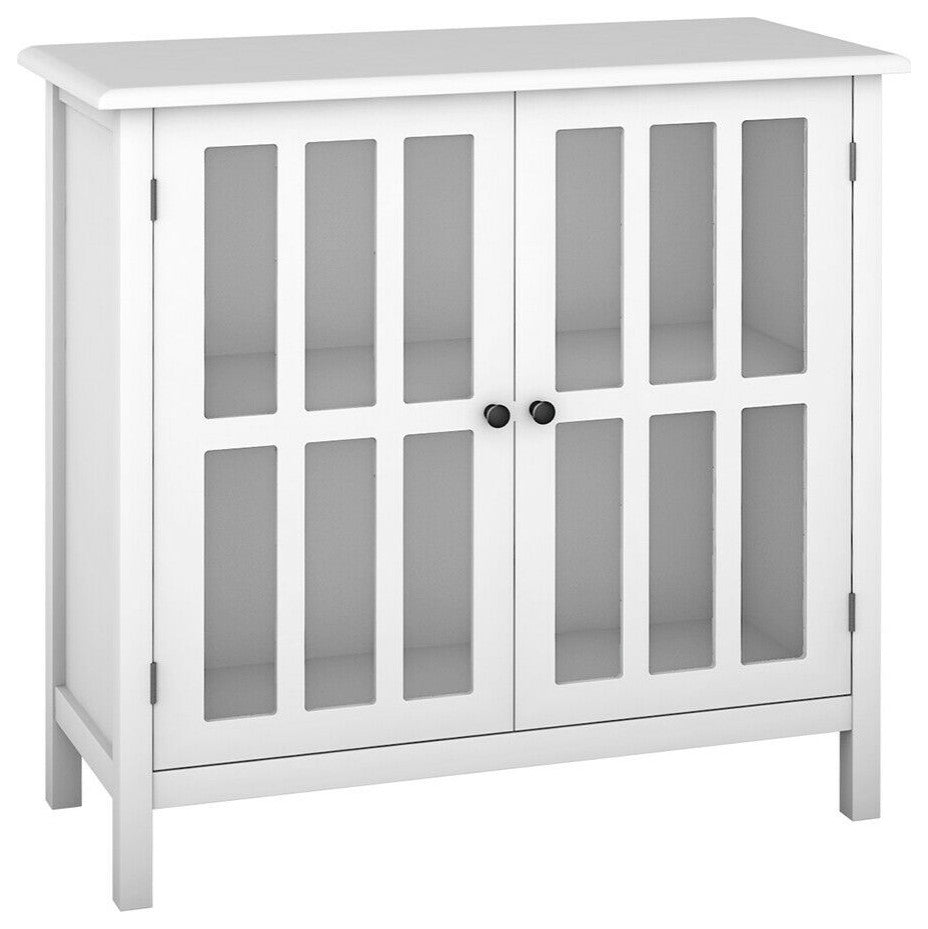 Costway Storage Buffet Cabinet Glass Door Sideboard Console Table Display White