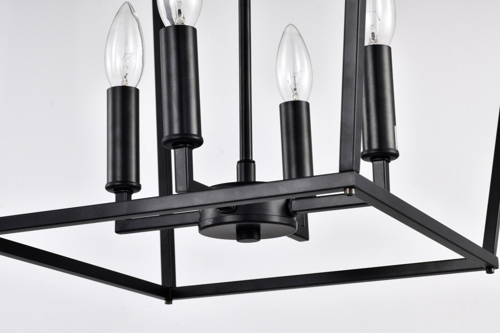 4-Light Matte Black Lantern Pendant Chandelier 16in With Nickle or Black Sleeve